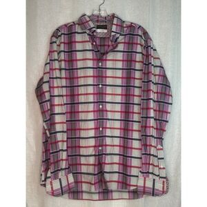 Thomas Dean Performance Button Down Plaid‎ Long Sleeve Shirt XL